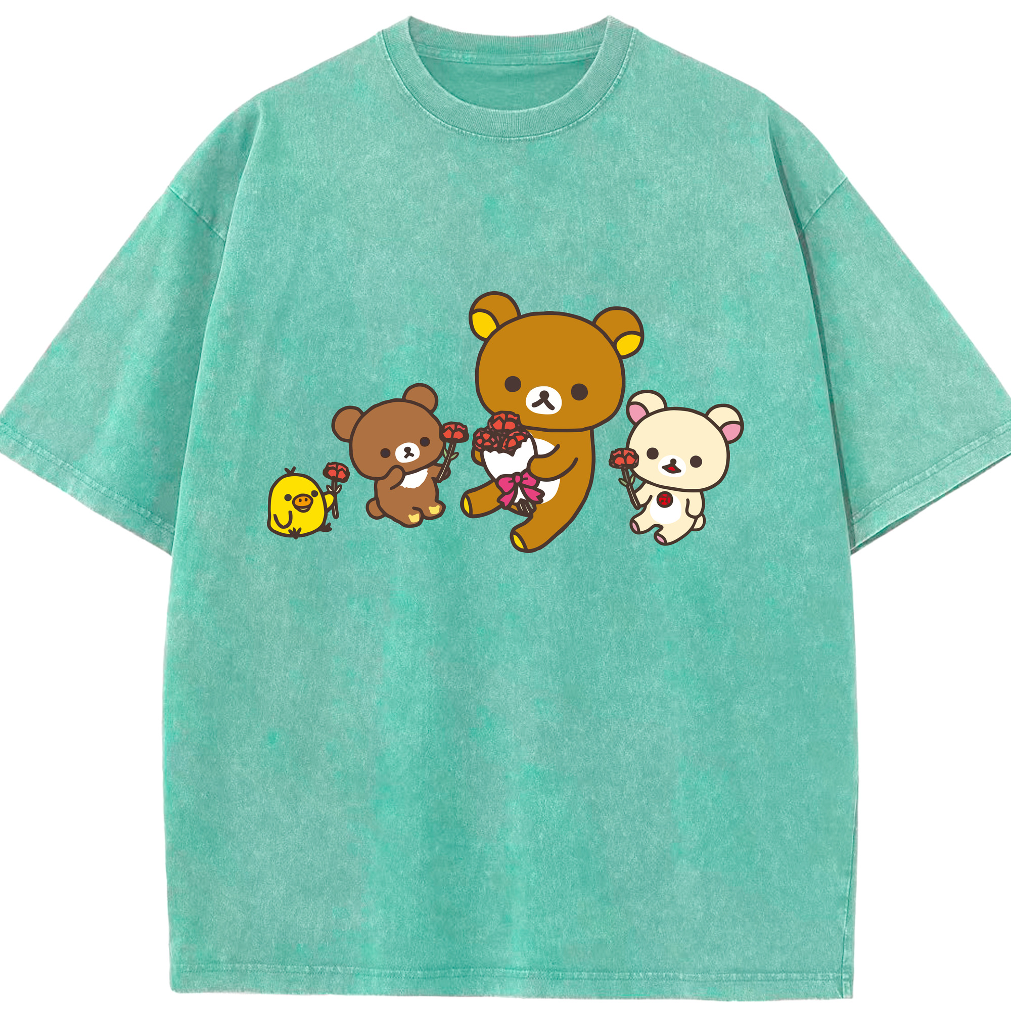 リラックマ リラックマ キイロイトリ Rilakkuma Korilakkuma Kiiroitori 綿100% ヴィンテージ風 半袖Tシャツ（フロントプリント）